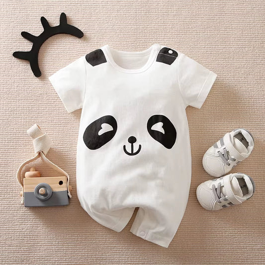 Newborn Baby Clothes Girl Boy White Bear Printing Cotton Jumpsuit Summer Short Sleeve Romper Toddler Pajamas One Piece Outfit
