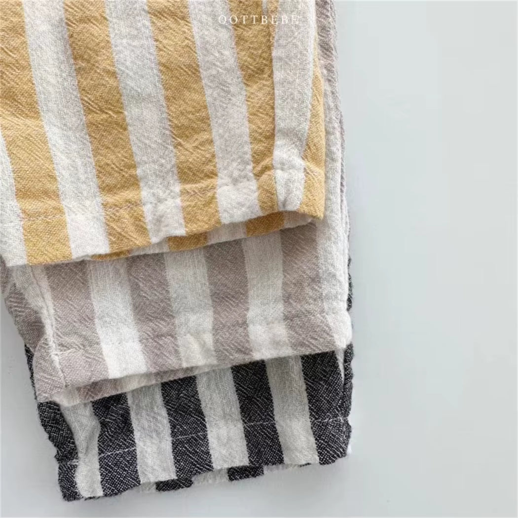 TinyTrend™ Vintage Cotton Stripe Pants – Unisex Casual Trousers with Pockets for Toddlers