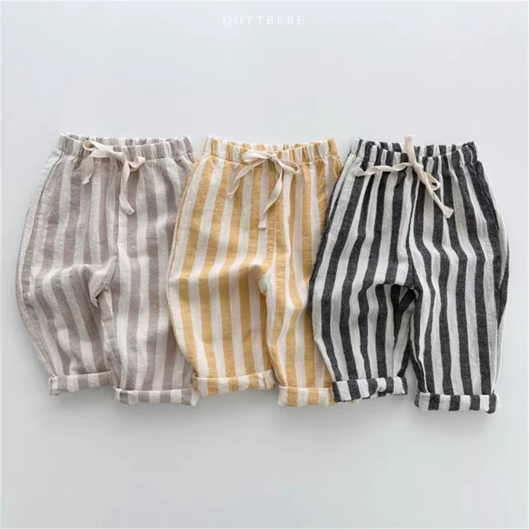 TinyTrend™ Vintage Cotton Stripe Pants – Unisex Casual Trousers with Pockets for Toddlers
